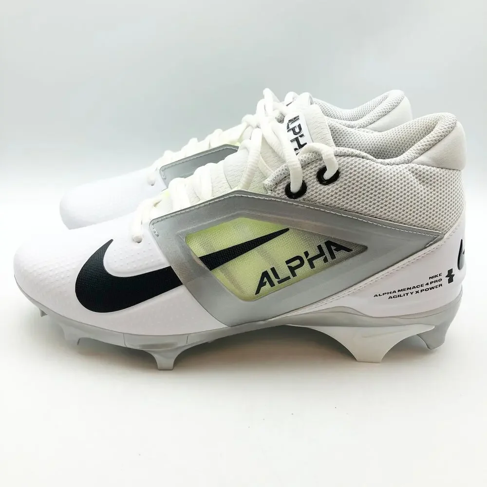 Nike Mens Alpha Menace 4 Pro Molded Football Cleats Size 11.5 White Black NWOB